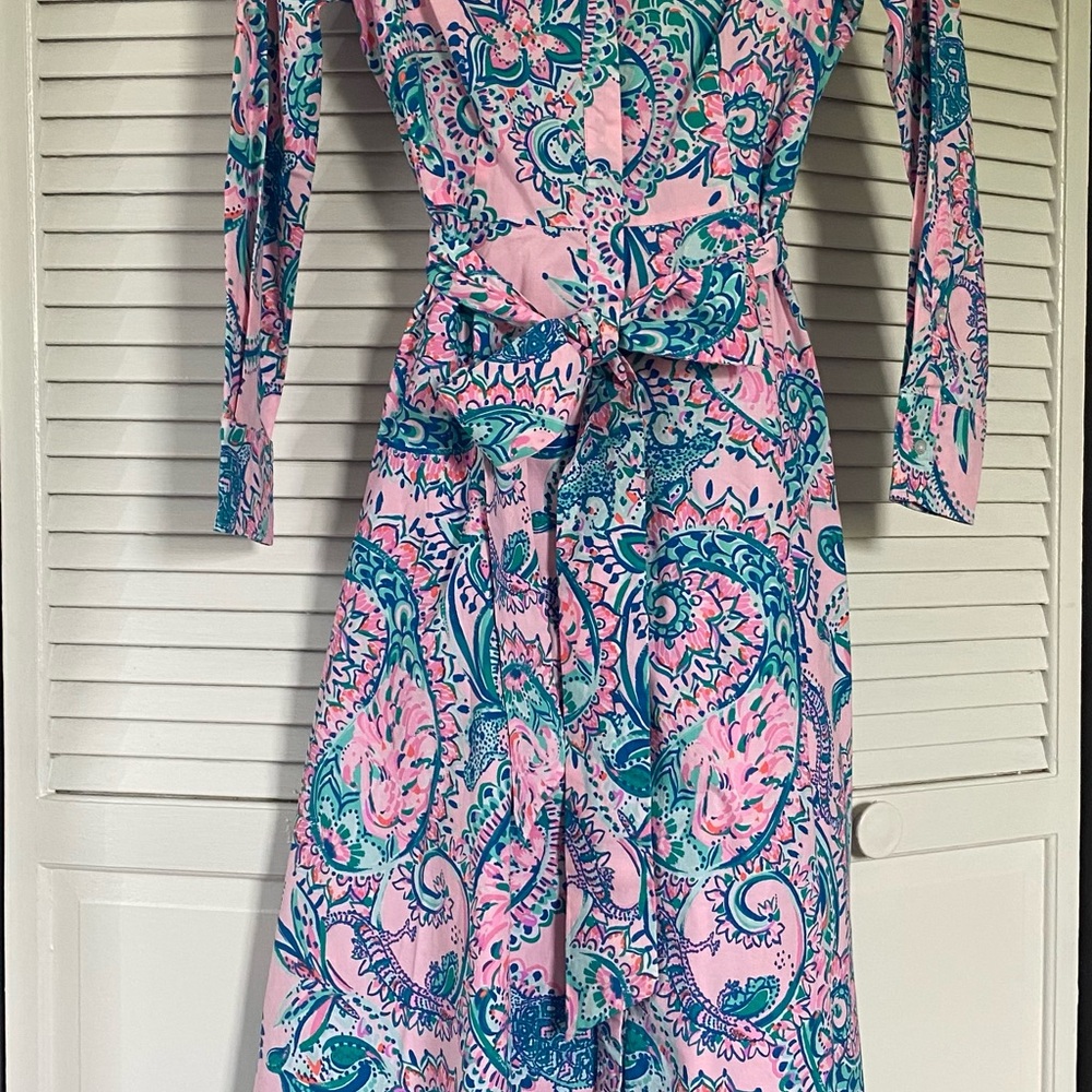Lilly Pulitzer Vibrant Pink and Blue Long Sleeve Dress